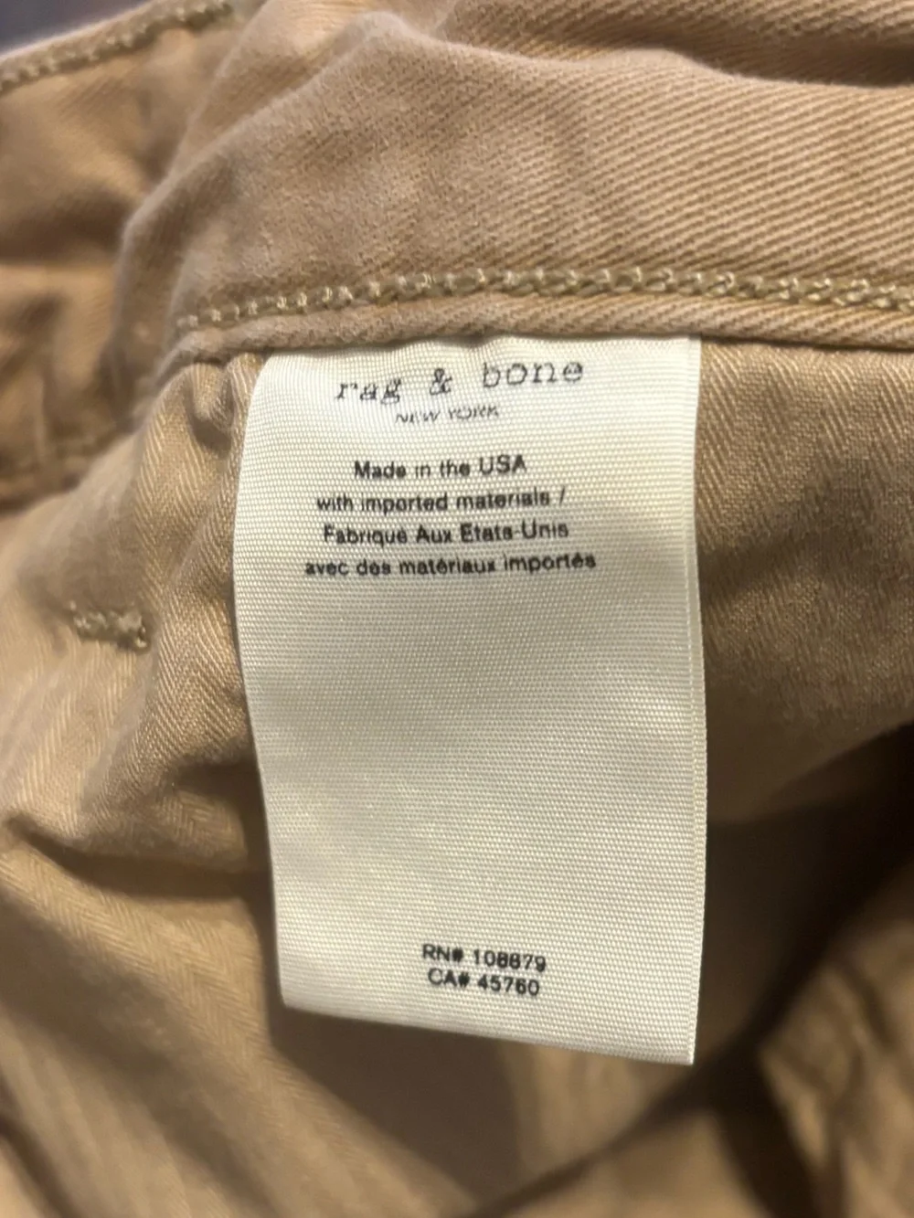 Rag and Bone Fit 3 Mid Rise Khaki Casual Straight Leg Classic Chino 30